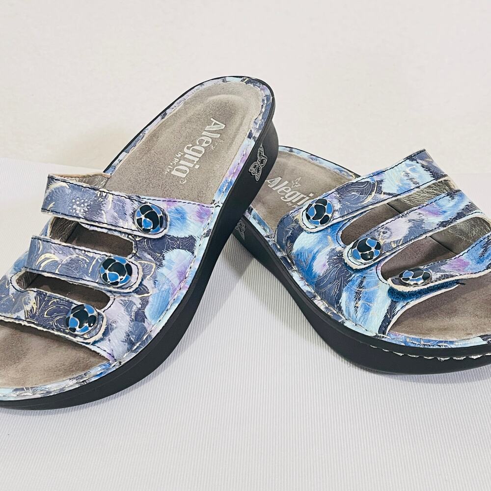 Alegria Comfort Sandals Womens EU 37 US 7 Leather Blue Cushion Platform Slip On